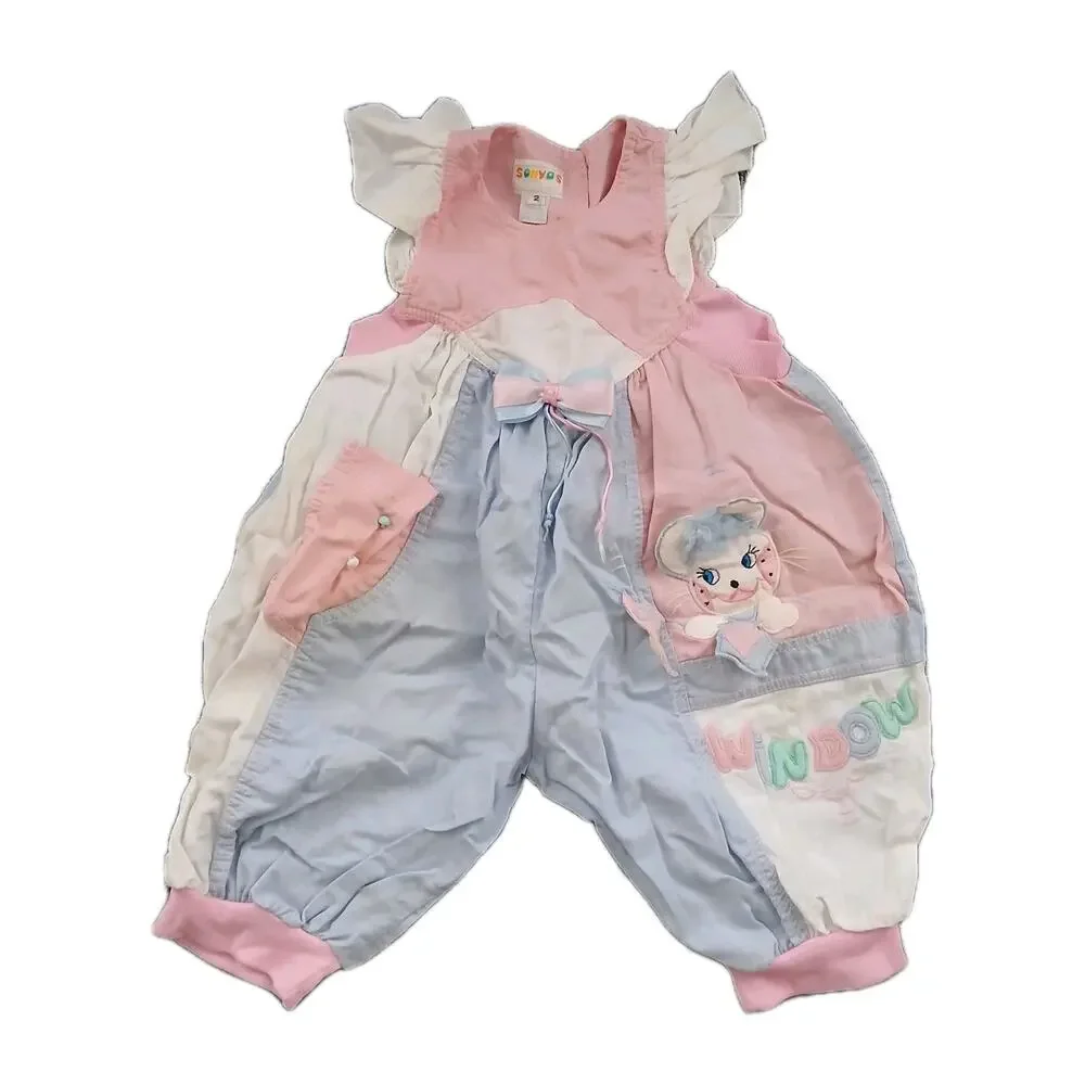 Vintage Sonya's Baby‎ Girl Romper Size 2 Pastel Mouse Patch WINDOW 80s 90s